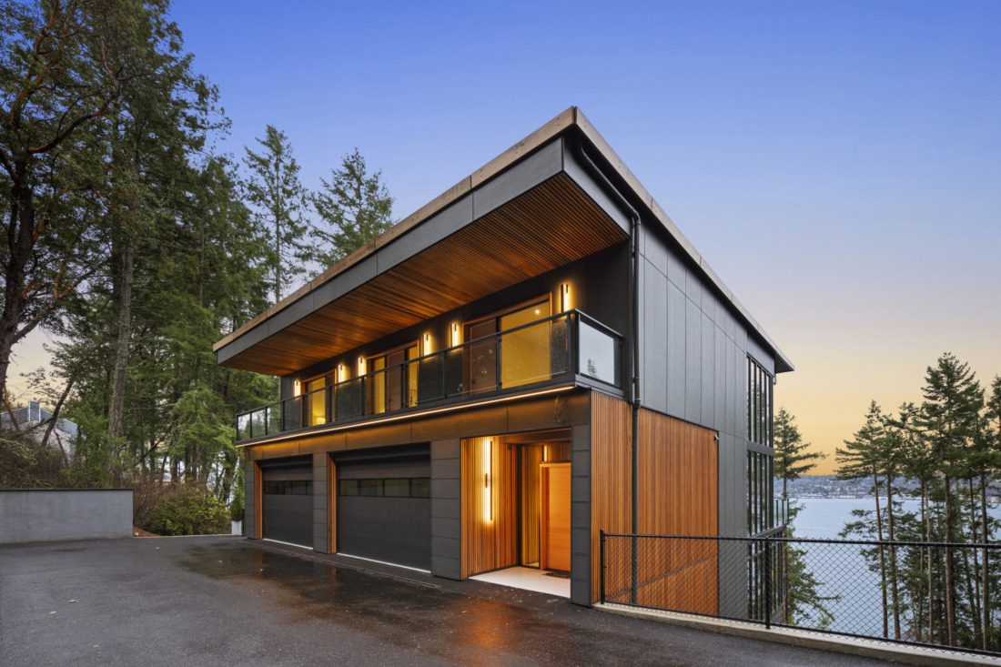 A beautiful Gig Harbor home at dusk.